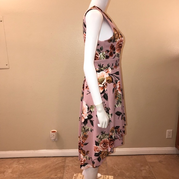 Haute Monde Sleeveless Floral Dress Size Large Pink Fit Flare - Picture 7 of 15